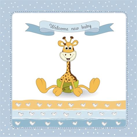 Baby Dusche Karte Mit Baby Giraffe Premium Vektor