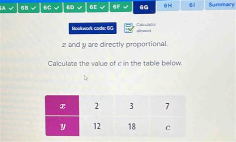 Solved A 6B 6C 6D 6E 6F 6G 6H 61 Summary Calculator Bookwork Code 6G