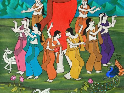 Shri Krishna Raas Lila In Village Acrylic On Canvas Exotic India Art