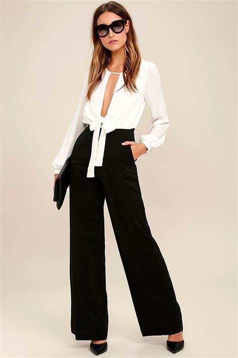 Sexy Black And White Jumpsuit Wide Leg Jumpsuit 76 00