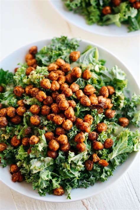 Roasted Chickpea Kale Salad With Tahini Dressing Eat Yourself Skinny