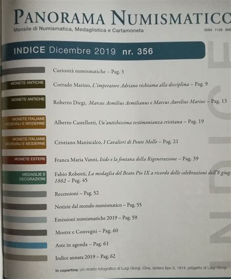 PANORAMA NUMISMATICO Dicembre 2019 Bibliografia Numismatica Riviste