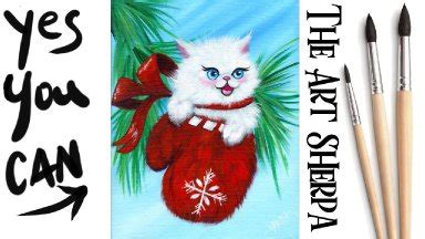 Easy Vintage Christmas Kitten In A Mitten Beginners Learn To Paint