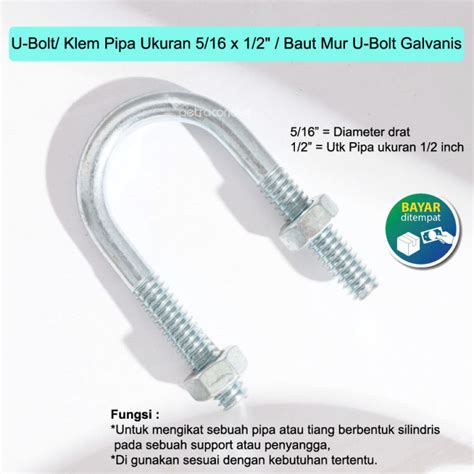 U Bolt Klem Pipa Ukuran 5 16 X 1 2 Baut Mur U Bolt Galvanis