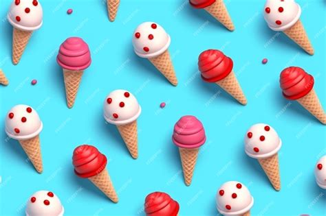 Premium Photo Pink Strawberry Ice Cream Pattern On Pastel Blue Background