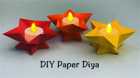 Paper Candle Holder Origami Diya Paper Craft Paper Star Diya Diy