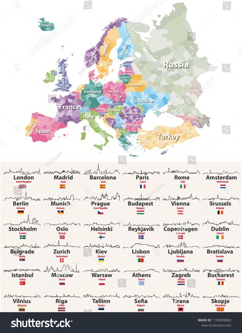 Europe high detailed regions map with european - Royalty Free Stock ...