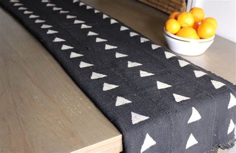 Authentic Black And White Mudcloth Table Runner African Bogolan Fabric