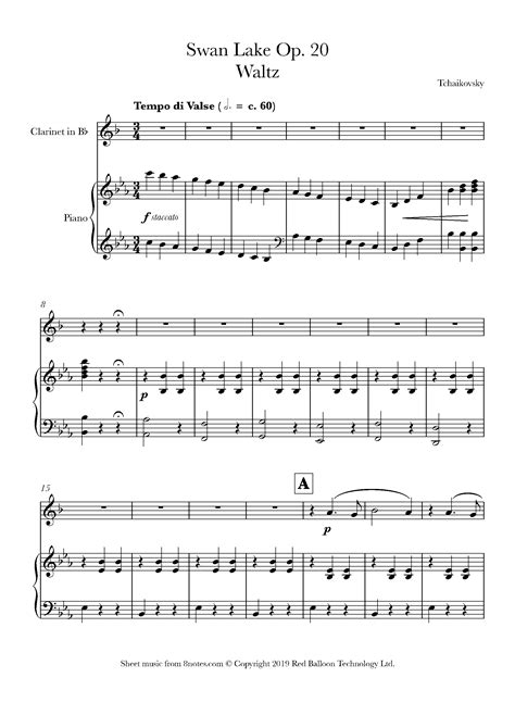 Tchaikovsky Swan Lake Op 20 Waltz Sheet Music For Clarinet