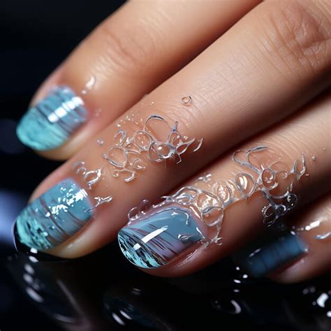 Premium AI Image Water Droplets Nails Design Transparent And Blue