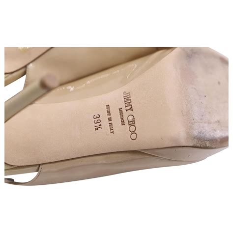 Jimmy Choo Peep Toe Sling Back Pumps In Nude Patent Leather Flesh Ref