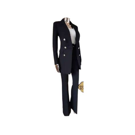 Vintage Slimming Lapel Neck Long Sleeve Black Blazer With Straight Pants Available In Black Red