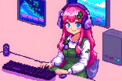 Premium Photo Cute Gamer Girl Playing A Game In Her Room Anime Manga