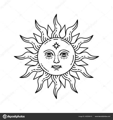 Ilustración Celestial Del Sol Con Cara Los Ojos Abiertos Dibujo Vector