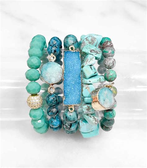 Lot De 5 Bracelets Pierres Naturelles Turquoise Actuel Diffusion