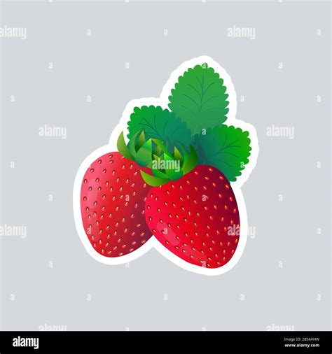 Fresh Juicy Strawberry Icon Tasty Ripe Fruit Sticker Healthy Food