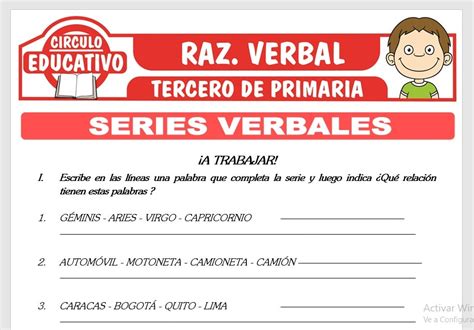 Series Verbales Para Tercero De Primaria Fichas GRATIS