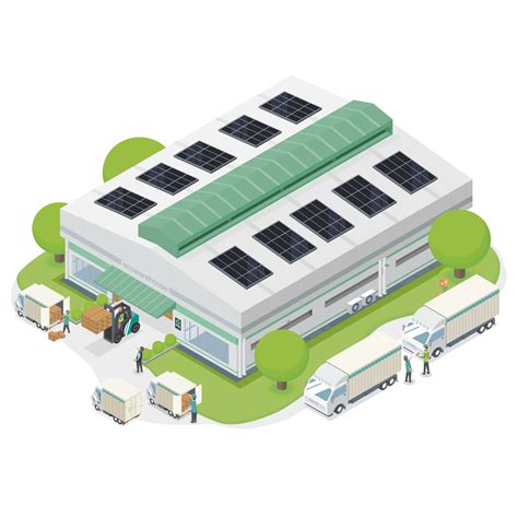 Solar Cell System For Energy Eco Warehouse And Factory Isometric Top