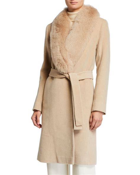 Fleurette Fox Fur Trimmed Wool Wrap Coat Wool Wrap Coat Wrap Coat