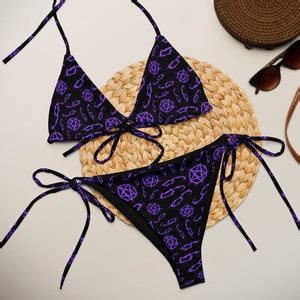 Gothic Bikini String Bikini Beach Goth Clothing Recycled Bikini Pentagram Swimsuit Satan