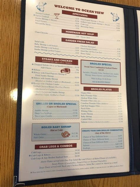 Menu At Ocean View Seafood Restaurant Lexington