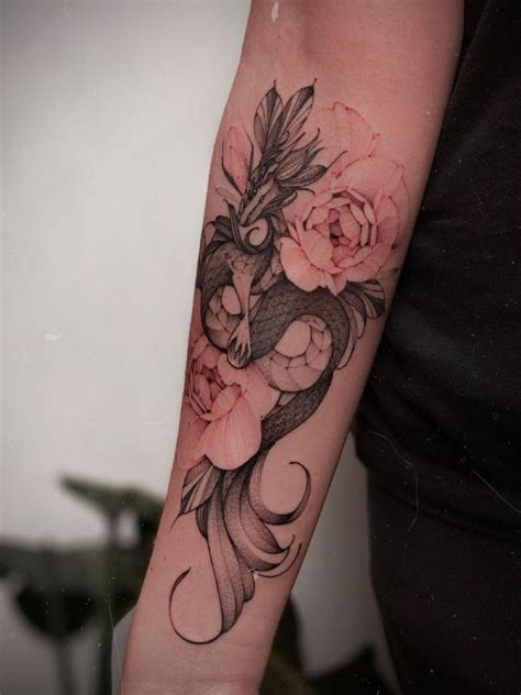 Pink Flower Dragon Tattoo