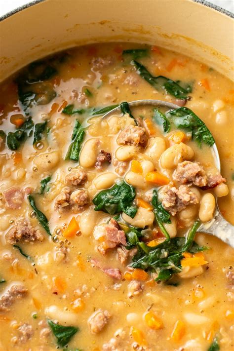 This White Bean Sausage And Spinach Soup Is Hearty Easy To Make And Perfectly Filling