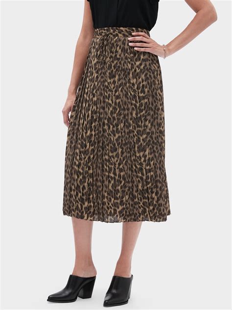 Leopard Print Pleated Midi Skirt Banana Republic Factory