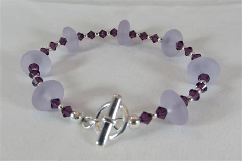 Lilac Sea Glass Bracelet/ Beach Glass Bracelet/ Purple Swarovski ...