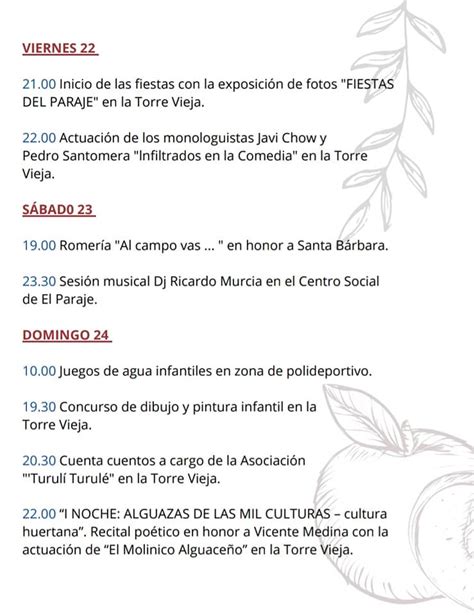 Consulta El Programa De Las Fiestas Del Paraje Del Al De Julio De