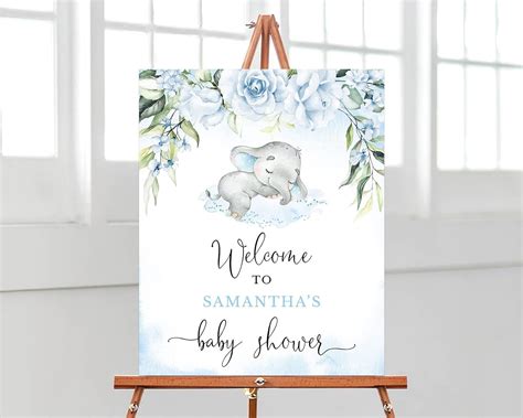 Amazon Baby Shower Sign Editable Blue Boy Elephant Baby Shower