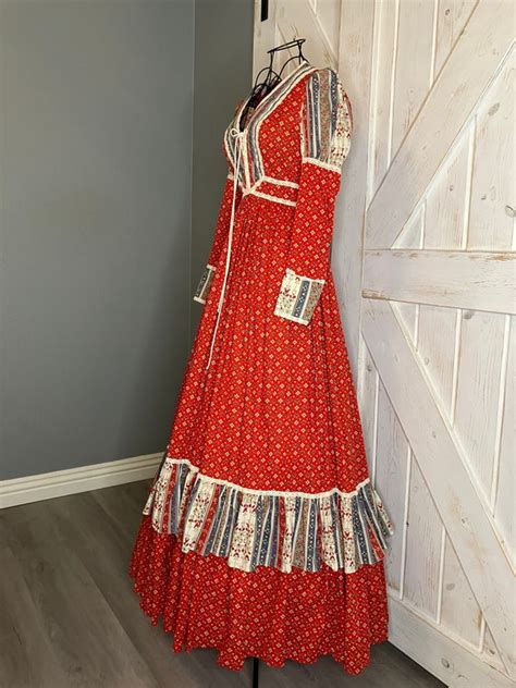 RARE 70 S Vintage Gunne Sax Red White Blue Calico Str Gem