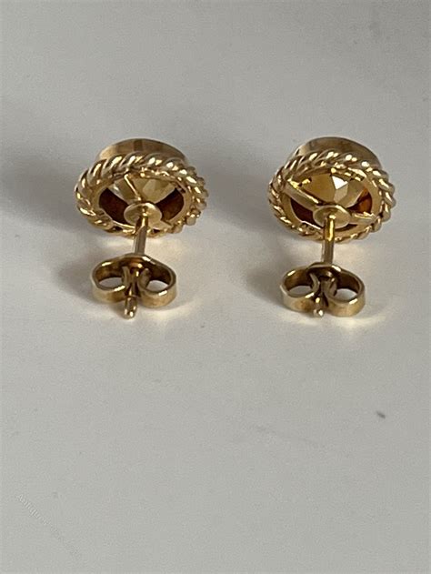 Antiques Atlas 9ct Yellow Gold Round Citrine Stud Earrings