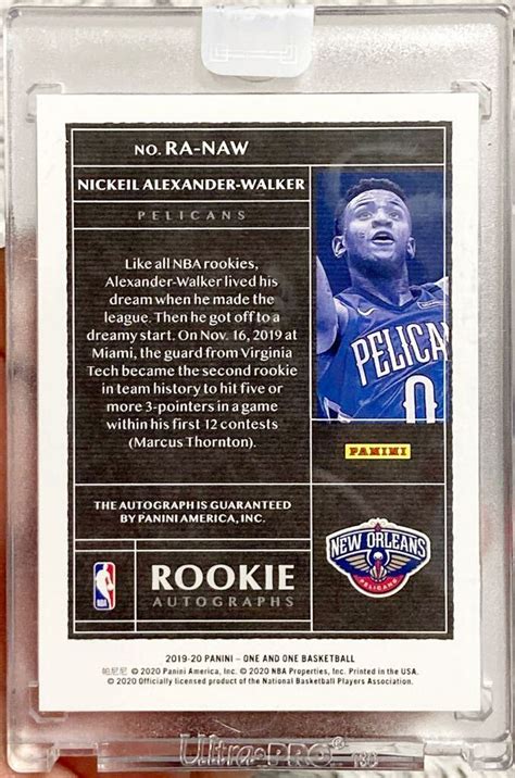 49 RC Nickeil Alexander Walker 2019 20 PANINI One And One NBA Rookie