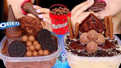 ASMR LOADED CHOCOLATE ICE CREAM SUNDAE MALTESERS OREOS CAKE FERRERO