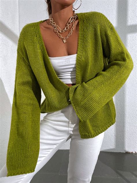 Olive Green Drop Shoulder Cardigan