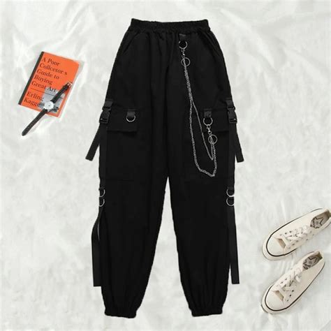 Qweek Emo Cargo Pants Women Punk Rock Pants Streetwear Harajuku Punk