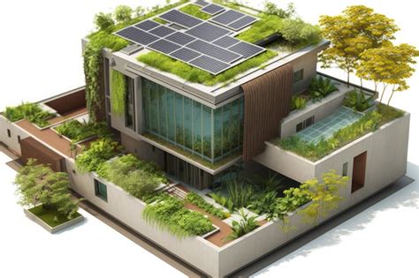 Premium Ai Image Green Building With Rooftop Garden And Solar Panels