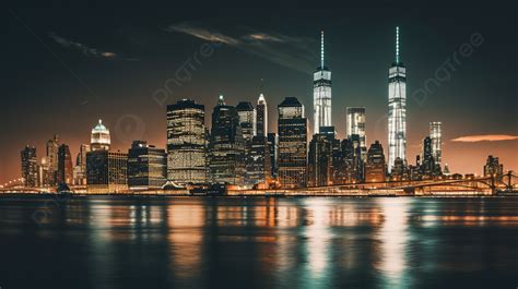 Fondo Ciudad De Nueva York En La Noche Con Paisajes Urbanos Fondo Una