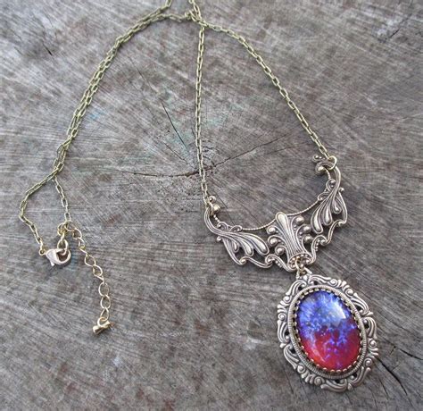 Oxidized Brass Victorian Style Dragons Breath Opal Necklace Etsy