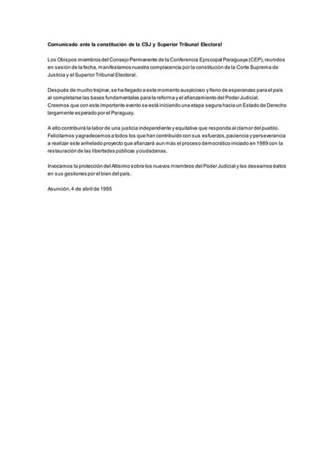 Comunicado Ante La Constituci N De La Csj Y Superior Tribunal Electoral