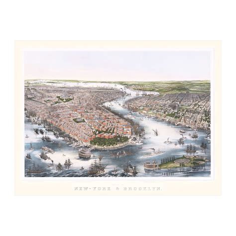 Brooklyn Art, 1852 Vintage Map of Brooklyn New York, NY History Wall