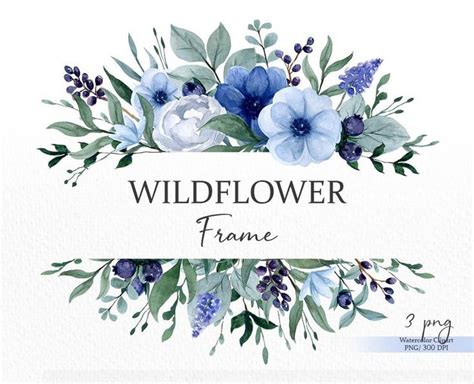 Blue Floral Flower Frame Clipart Wildflower Border Png Watercolor