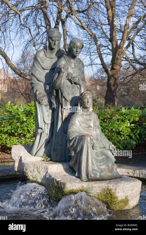 The fountain of The Three Fates. Fates statue. St. Stephen's Green ...