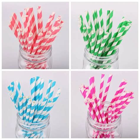 Pcs Disposable Paper Straws Colorful Striped Paper Straws Baby