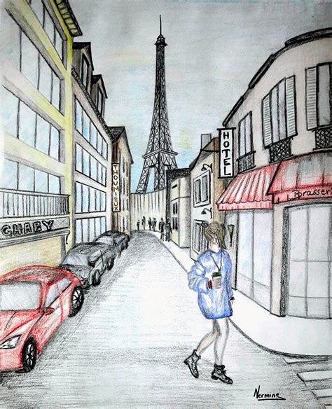 A Walk In Downtown Paris Drawing By Nermine Hanna Fine Art America