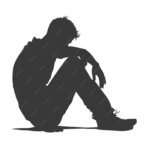 Premium Vector Silhouette Sad Man Sitting Alone Depressed Sitting