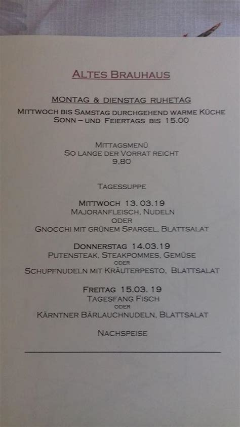 Speisekarte Von Altes Brauhaus V Lkermarkt