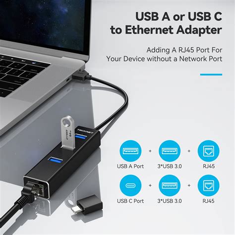 Tecknet Usb To Ethernet Adapter Usb C To Ethernet Aluminum Port Usb