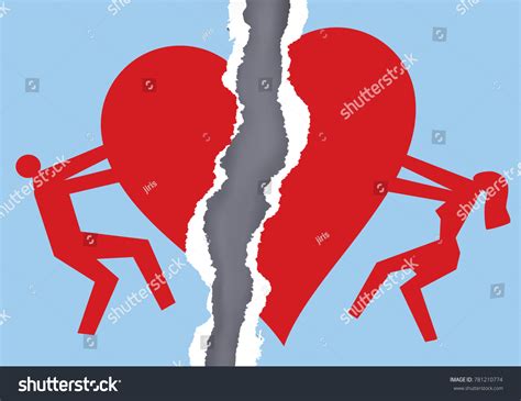 Divorced Couple Ripped Paper Heart Symbol Stock Vector Royalty Free